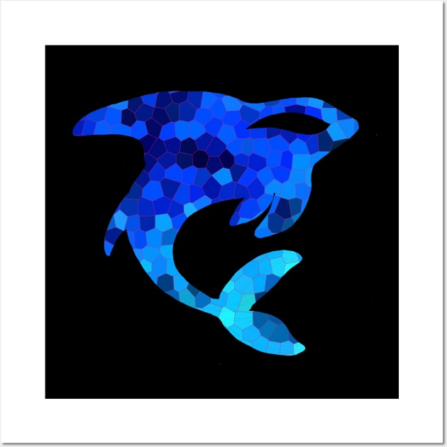 Orca Tattoo Blue Mosaic Wall Art by ZeichenbloQ